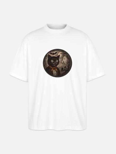 Chats effrayants avec lune fantôme - T-shirt bio Blaster 2.0 coupe oversize Stanley/Stella Unisexe - blanc