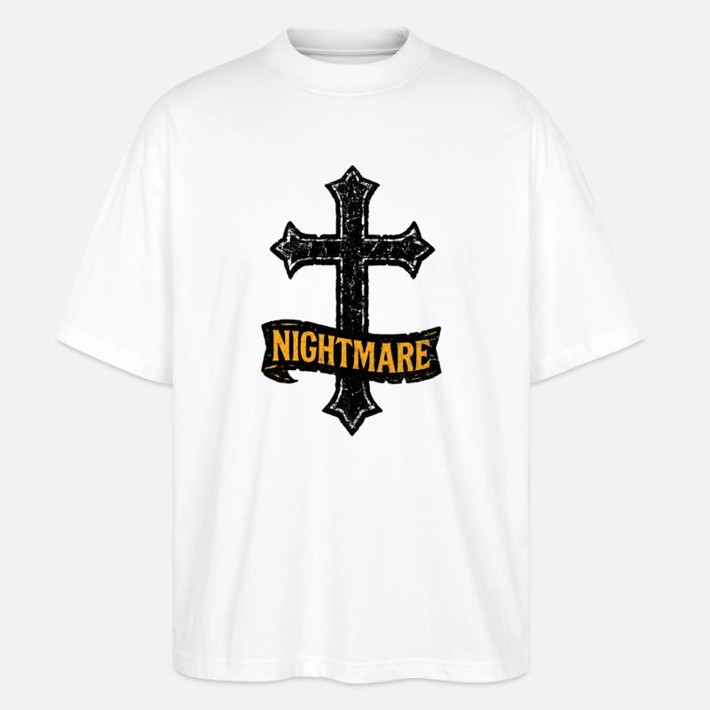 Croix terrifiante avec Cauchemar pour Halloween - T-shirt bio Blaster 2.0 coupe oversize Stanley/Stella Unisexe - blanc