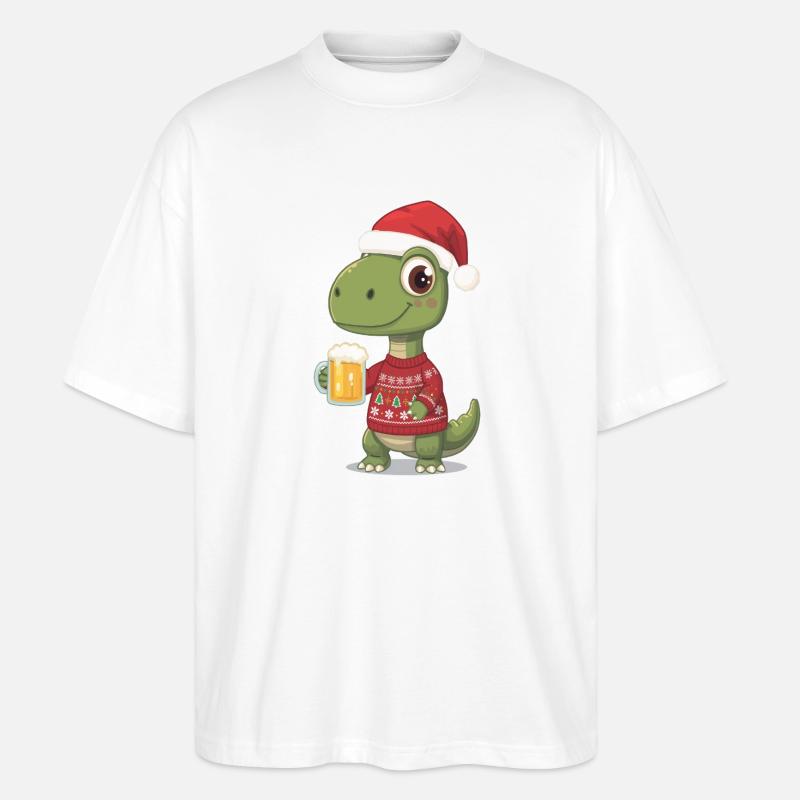 Dino Weihnachts-Festpullover - Stanley/Stella Oversized Unisex Bio T-Shirt Blaster 2.0 - Weiß