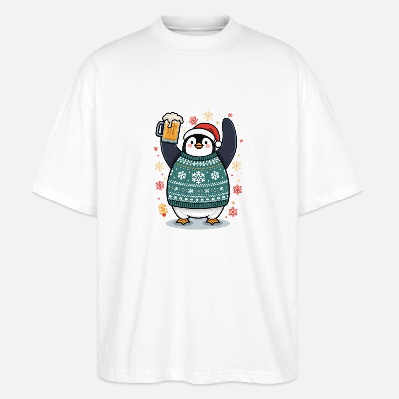 Festlicher Pinguin im Pullover - Stanley/Stella Oversized Unisex Bio T-Shirt Blaster 2.0 - Weiß