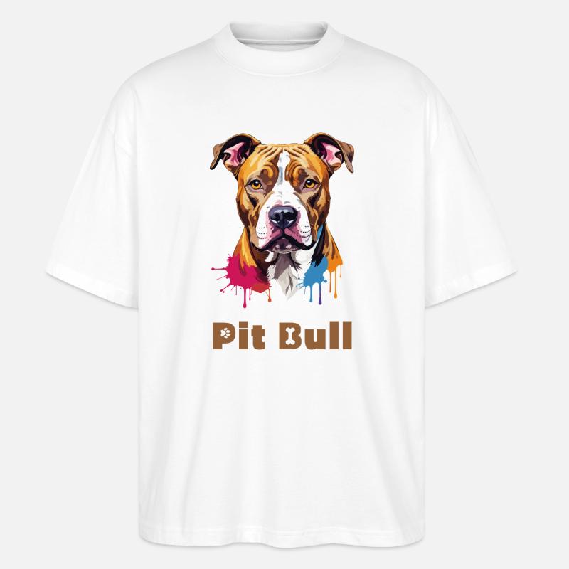 Pitbull Portrait mit Farbspritzern - Stanley/Stella Oversized Unisex Bio T-Shirt Blaster 2.0 - Weiß