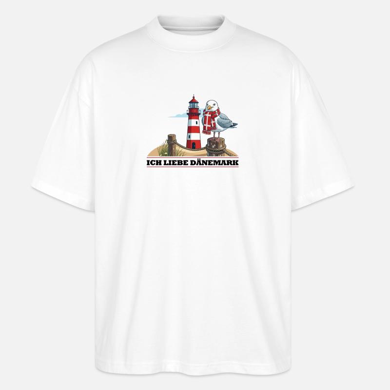 Leuchtturm Möwe mit Schal - Stanley/Stella Oversized Unisex Bio T-Shirt Blaster 2.0 - Weiß