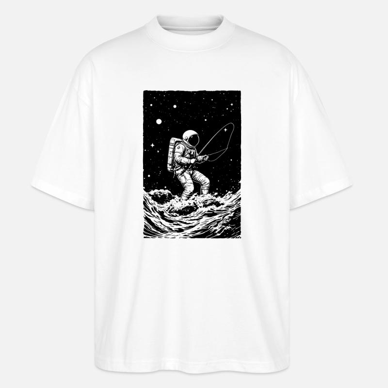La pêche des astronautes dans l’espace - T-shirt bio Blaster 2.0 coupe oversize Stanley/Stella Unisexe - blanc