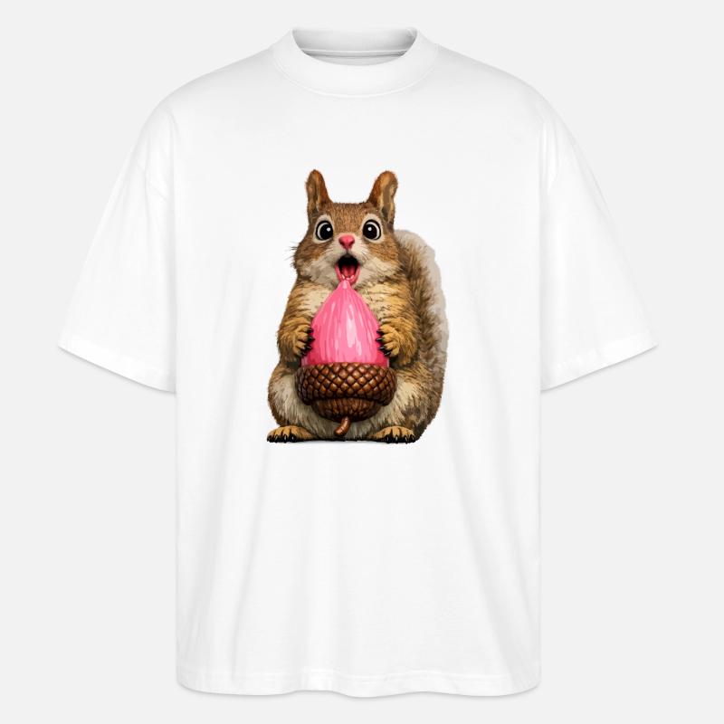 Pinke Eichel Eichhörnchen zwinkern - Stanley/Stella Oversized Unisex Bio T-Shirt Blaster 2.0 - Weiß