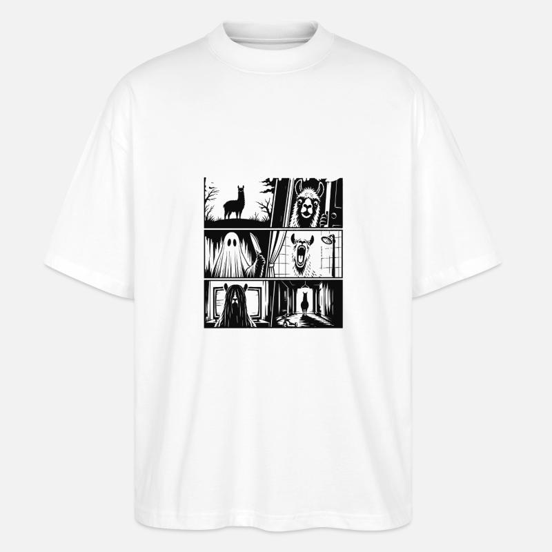 Llama Nightmares Horror Comic - Stanley/Stella Oversized Unisex Organic T-shirt Blaster 2.0 - white