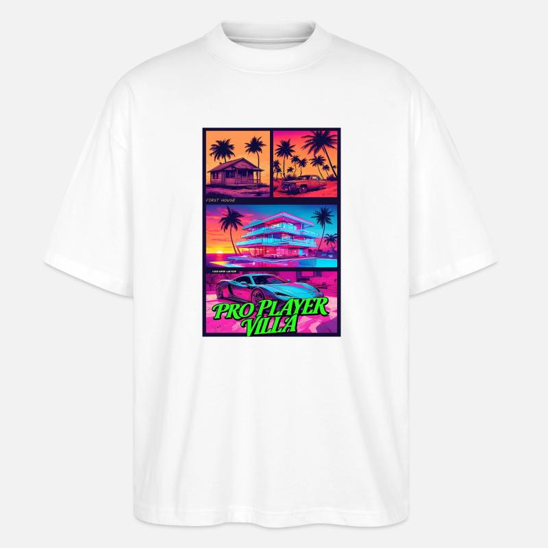 PROFISPIELER VILLA - Neon Synthwave Gaming Art - Stanley/Stella Oversized Unisex Bio T-Shirt Blaster 2.0 - Weiß