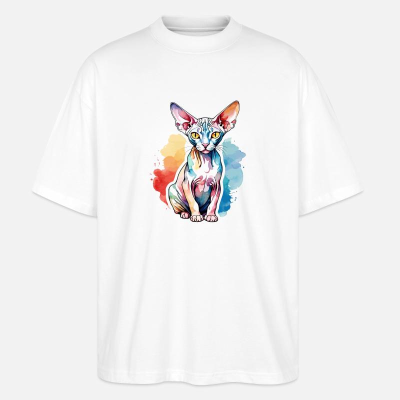 Sphynx Chat Aquarelles - T-shirt bio Blaster 2.0 coupe oversize Stanley/Stella Unisexe - blanc