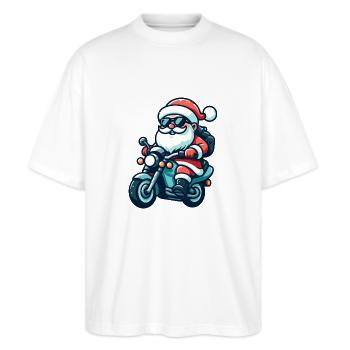Père Noël Motard - T-shirt bio Blaster 2.0 coupe oversize Stanley/Stella Unisexe - blanc - Devant - Alina (178cm) & Michal (187cm)