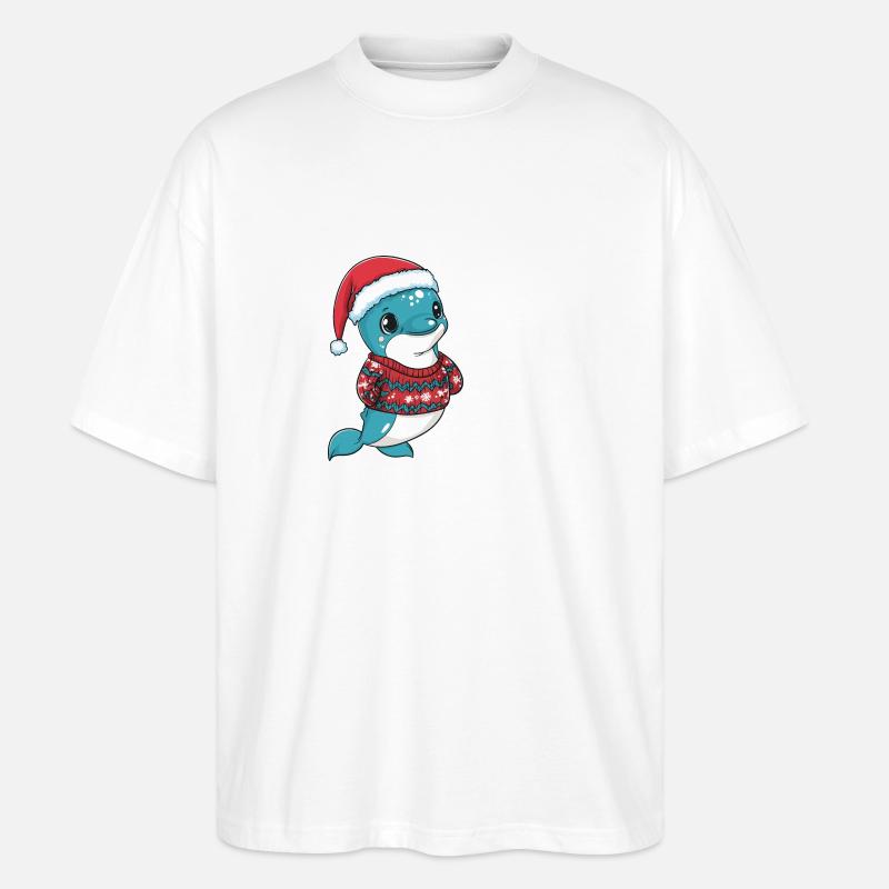Delfin Weihnachten Comic - Stanley/Stella Oversized Unisex Bio T-Shirt Blaster 2.0 - Weiß
