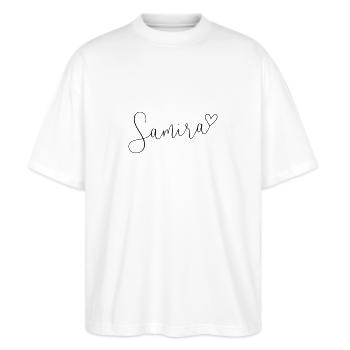 Samira Nom Prénom Jour - T-shirt bio Blaster 2.0 coupe oversize Stanley/Stella Unisexe - blanc - Devant - Alina (178cm) & Michal (187cm)