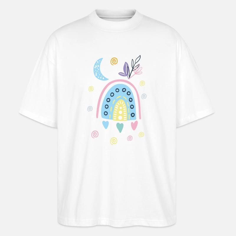Pastellfarbener Regenbogen-Doodle-Bogen - Stanley/Stella Oversized Unisex Bio T-Shirt Blaster 2.0 - Weiß