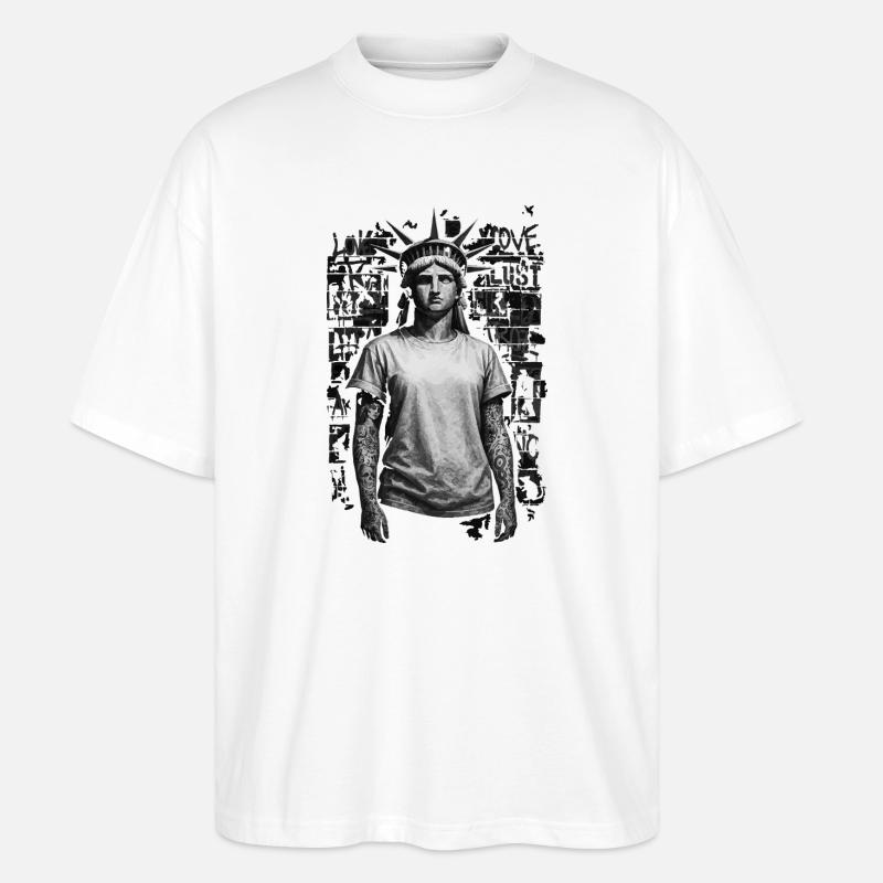 Freiheitsstatue in der Urban Graffiti Landschaft - Stanley/Stella Oversized Unisex Bio T-Shirt Blaster 2.0 - Weiß