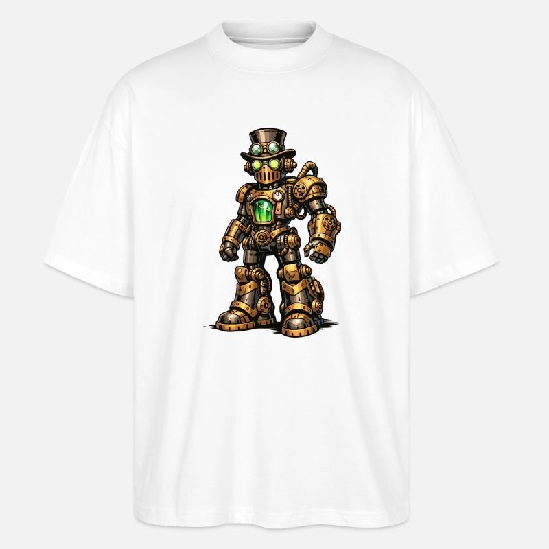 Steampunk-robot - Stanley/Stella Blaster 2.0 Økologisk Oversized Unisex T-skjorte - hvit