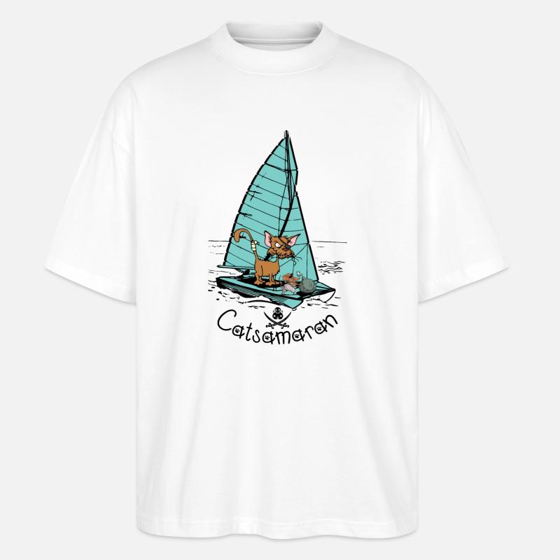 Katzamaran Katzen Boot - Stanley/Stella Oversized Unisex Bio T-Shirt Blaster 2.0 - Weiß