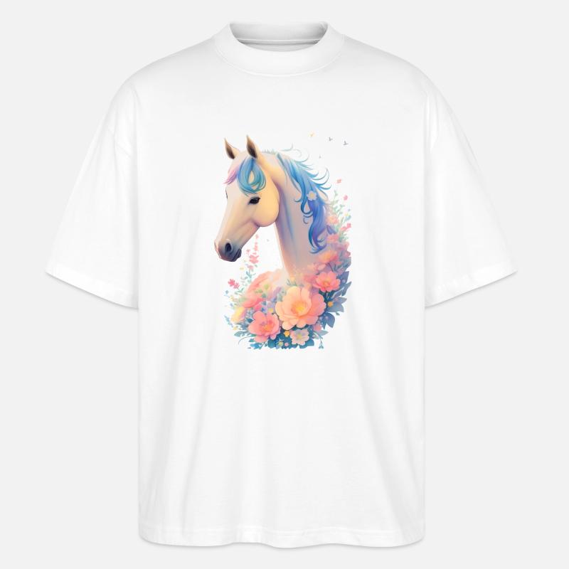 Blütenpferdchen - Stanley/Stella Oversized Unisex Bio T-Shirt Blaster 2.0 - Weiß
