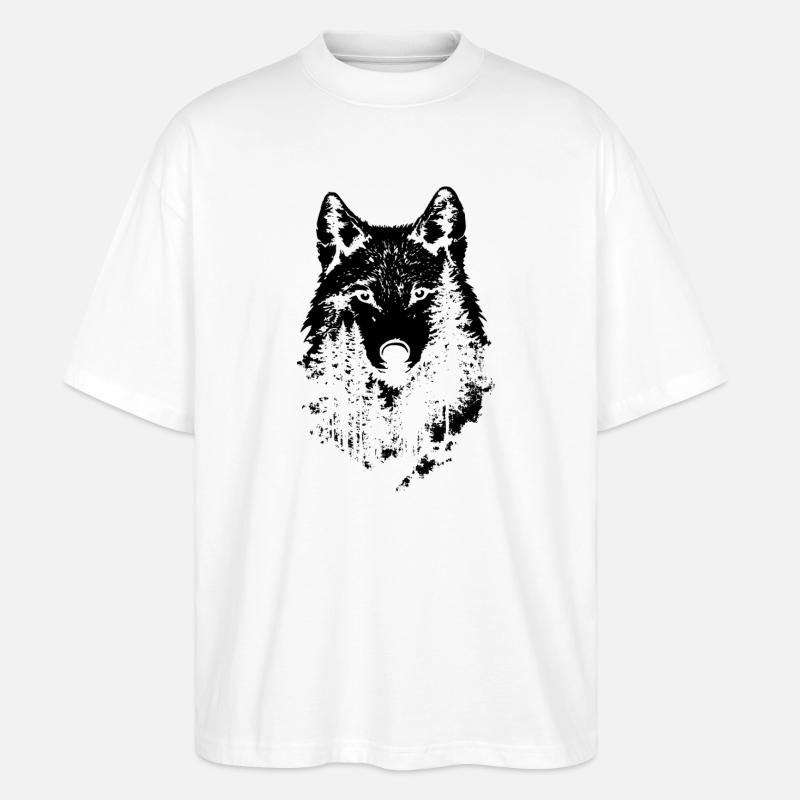 Wolf Gesicht Wald Silhouette - Stanley/Stella Oversized Unisex Bio T-Shirt Blaster 2.0 - Weiß