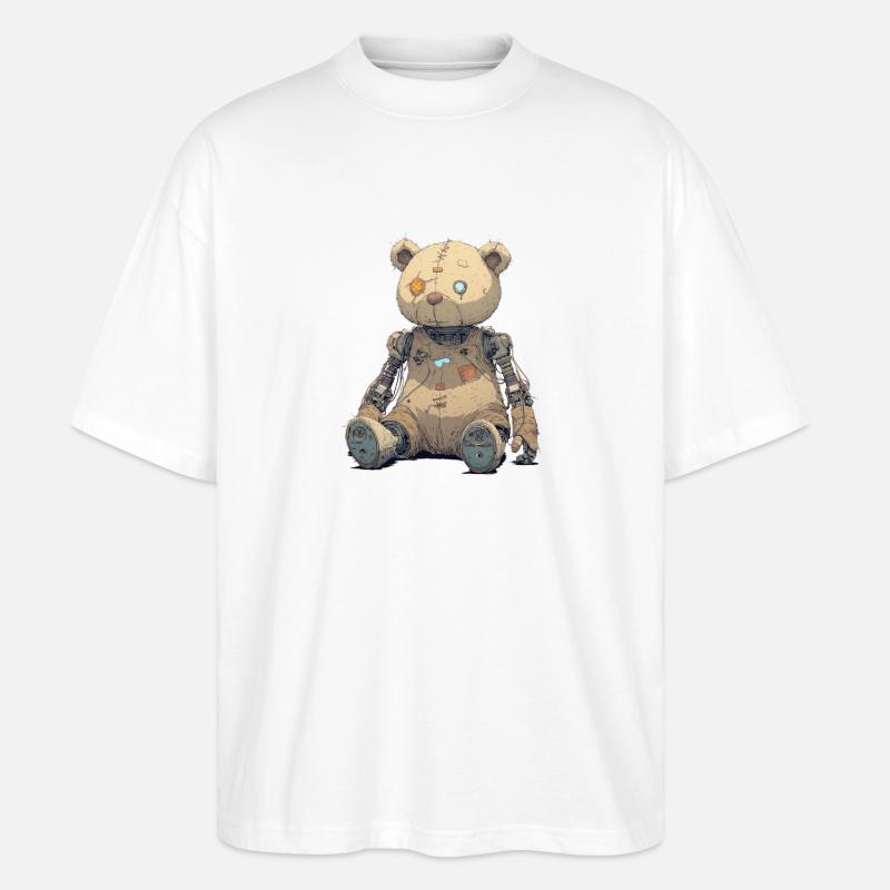 Geflickter Teddybär in Rusty Robot - Stanley/Stella Oversized Unisex Bio T-Shirt Blaster 2.0 - Weiß