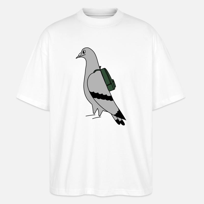 Pigeon with Backpack – Urban Minimal Illustration - Stanley/Stella Oversized Unisex Bio T-Shirt Blaster 2.0 - Weiß