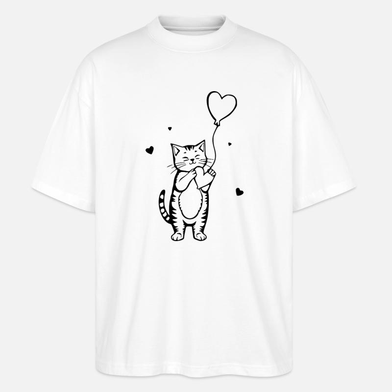 schwarze Katze mit Herz - Stanley/Stella Oversized Unisex Bio T-Shirt Blaster 2.0 - Weiß