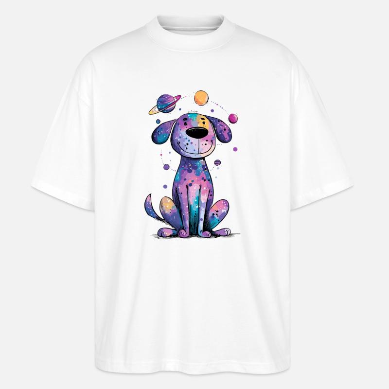 Chiot galactique dans l’espace - T-shirt bio Blaster 2.0 coupe oversize Stanley/Stella Unisexe - blanc