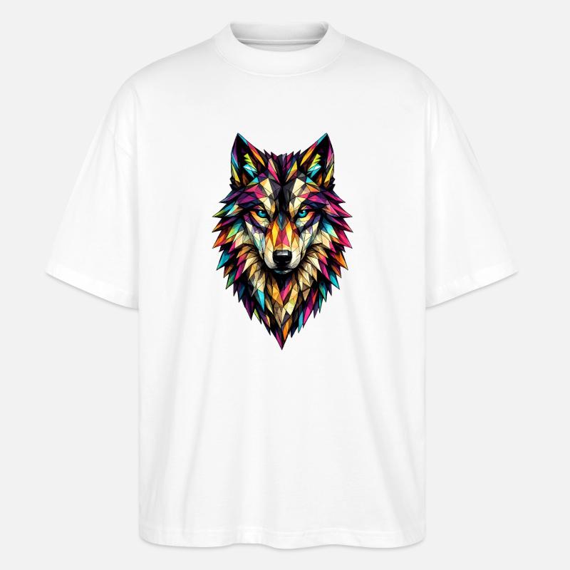 Farbgeometrischer Wolf - Stanley/Stella Oversized Unisex Bio T-Shirt Blaster 2.0 - Weiß