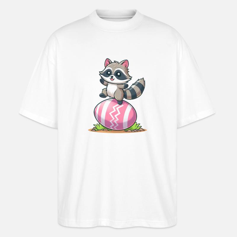 Easter Raccoon Easter Egg - Stanley/Stella Oversized Unisex Organic T-shirt Blaster 2.0 - white