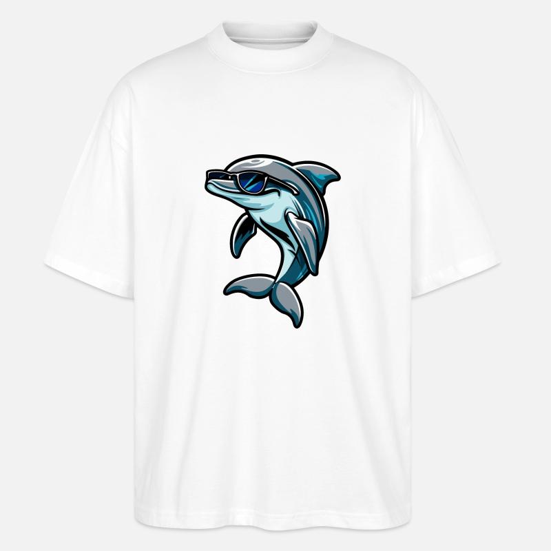 Dolphin Comic Cool - Stanley/Stella Oversized Unisex Organic T-shirt Blaster 2.0 - white