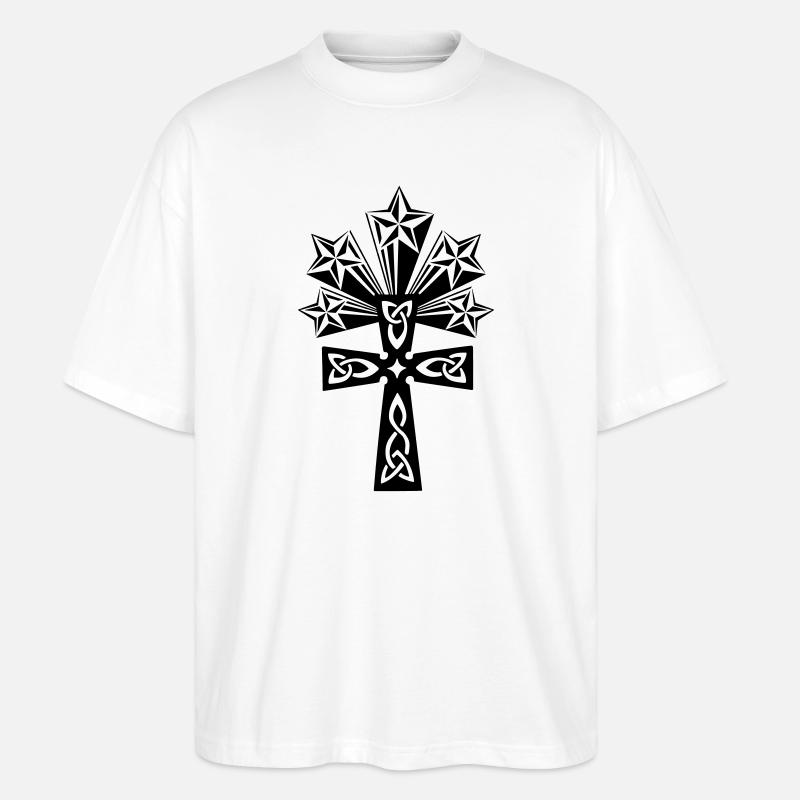 Croix celtique étoiles brillantes - T-shirt bio Blaster 2.0 coupe oversize Stanley/Stella Unisexe - blanc