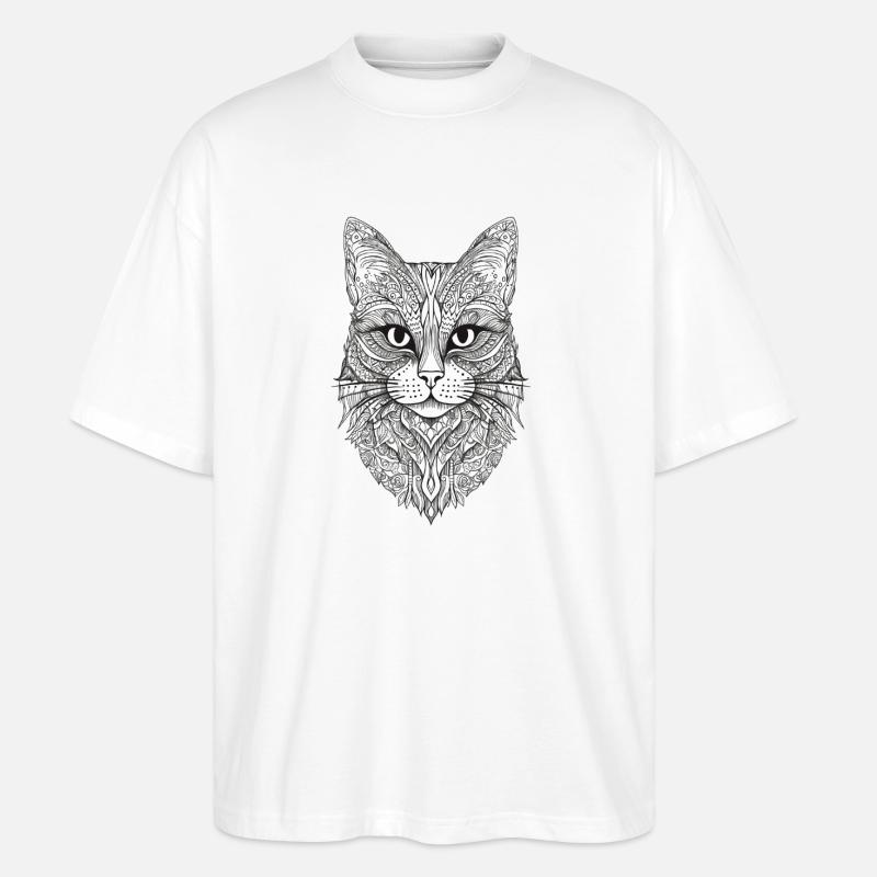Katze Mandala Design - Stanley/Stella Oversized Unisex Bio T-Shirt Blaster 2.0 - Weiß