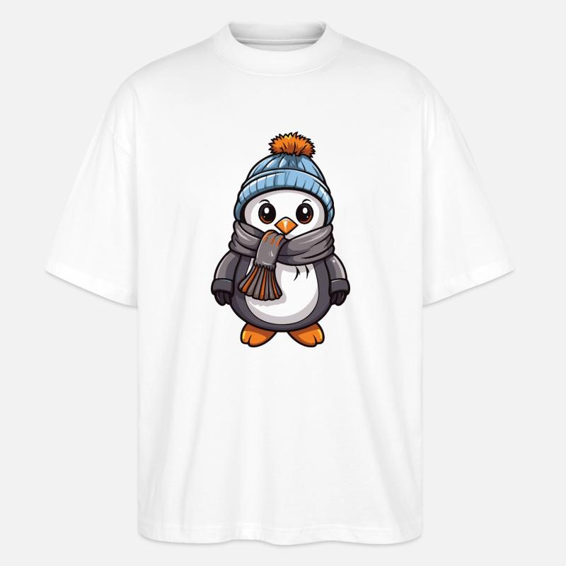 Pinguin Comic Niedlich Winter - Stanley/Stella Oversized Unisex Bio T-Shirt Blaster 2.0 - Weiß