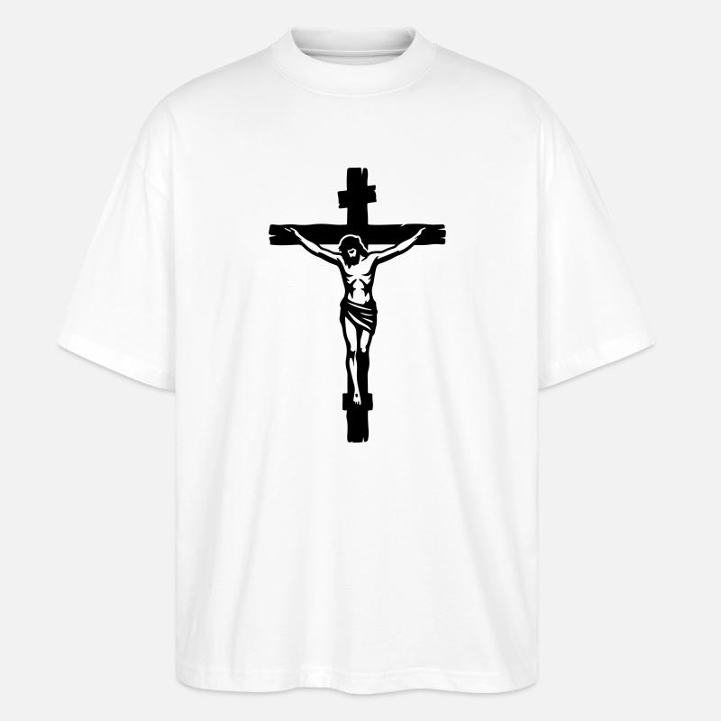 Krzyż Jezusa - Ekologiczne Koszulka Oversize Unisex Stanley/Stella Blaster 2.0 - biały