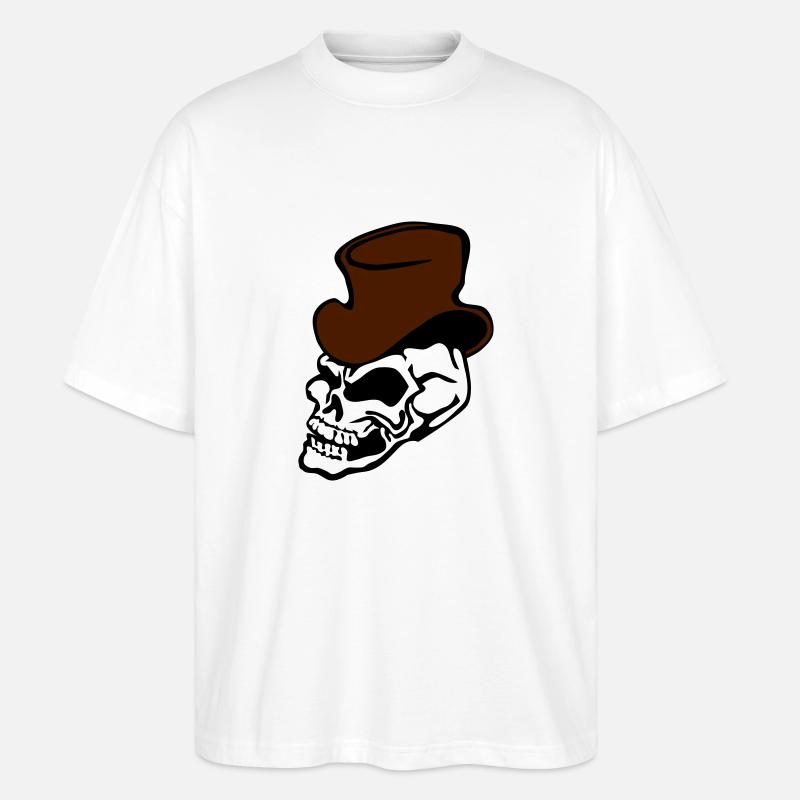 Skull with Top Hat - Stanley/Stella Oversized Unisex Organic T-shirt Blaster 2.0 - white