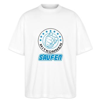 saufen_2 - Stanley/Stella Oversized Unisex Bio T-Shirt Blaster 2.0 - Weiß - Vorne - Alina (178cm) & Michal (187cm)