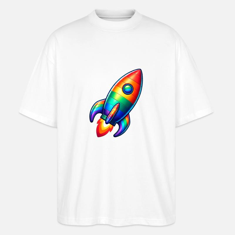 Fusée arc-en-ciel | Lancement d’une fusée - T-shirt bio Blaster 2.0 coupe oversize Stanley/Stella Unisexe - blanc
