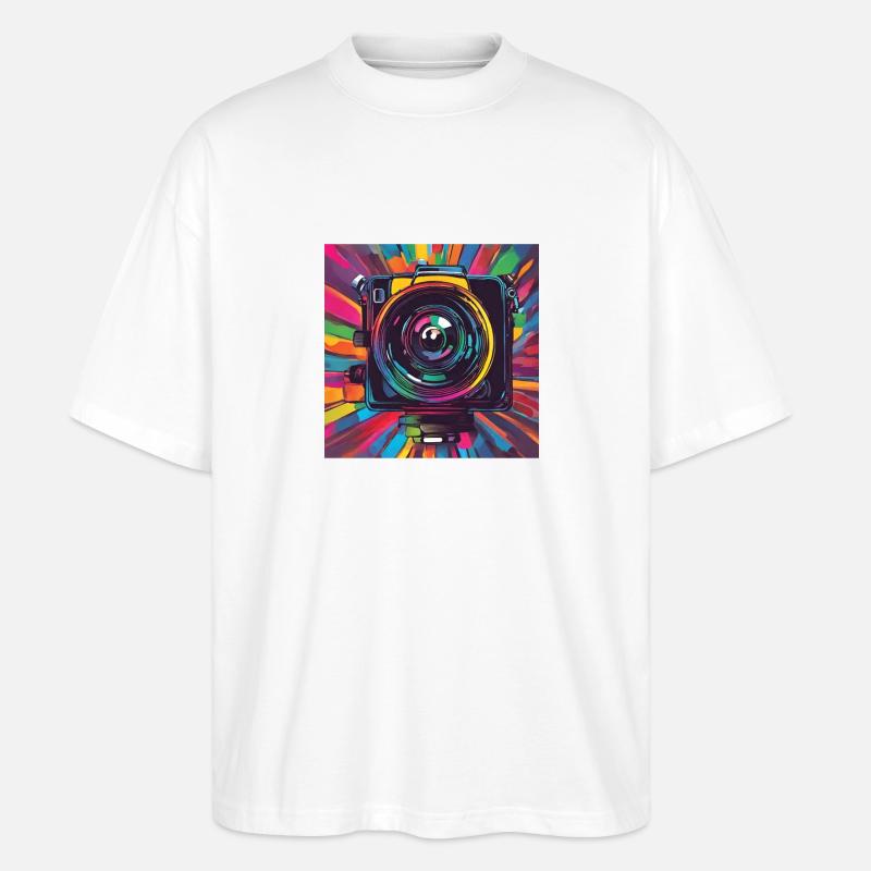 Kamera bunt - Stanley/Stella Oversized Unisex Bio T-Shirt Blaster 2.0 - Weiß