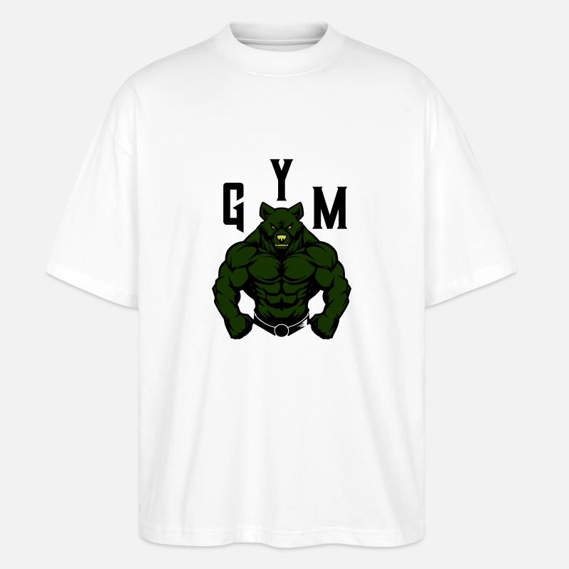 Bear Comic Gym Beast - Stanley/Stella Oversized Unisex Organic T-shirt Blaster 2.0 - white