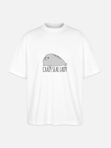 Crazy sæl dame buttet søde sæler - Stanley/Stella Oversize Unisex Øko T-shirt Blaster 2.0 - hvid