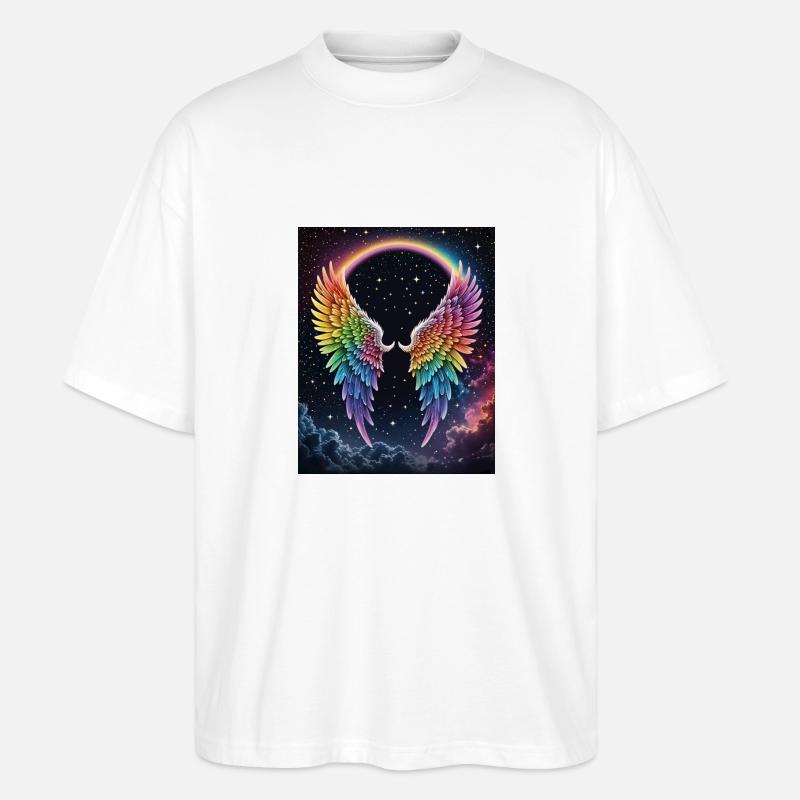 Engelsflügel mit Regenbogen - Stanley/Stella Oversized Unisex Bio T-Shirt Blaster 2.0 - Weiß