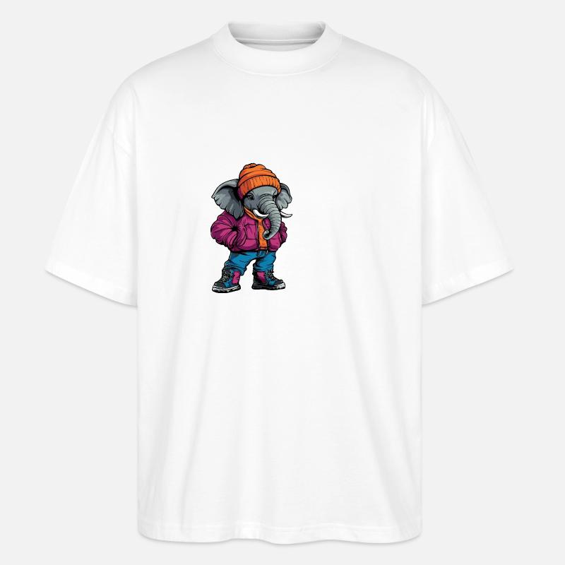 Éléphant Drôle Hiver - T-shirt bio Blaster 2.0 coupe oversize Stanley/Stella Unisexe - blanc