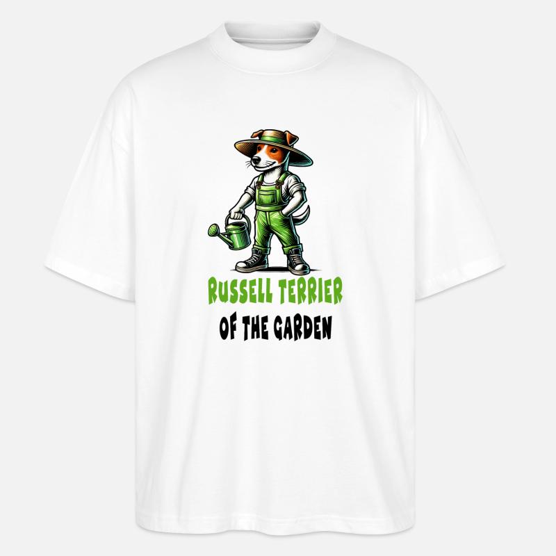 Jack Russell Terrier Gärtner - Stanley/Stella Oversized Unisex Bio T-Shirt Blaster 2.0 - Weiß