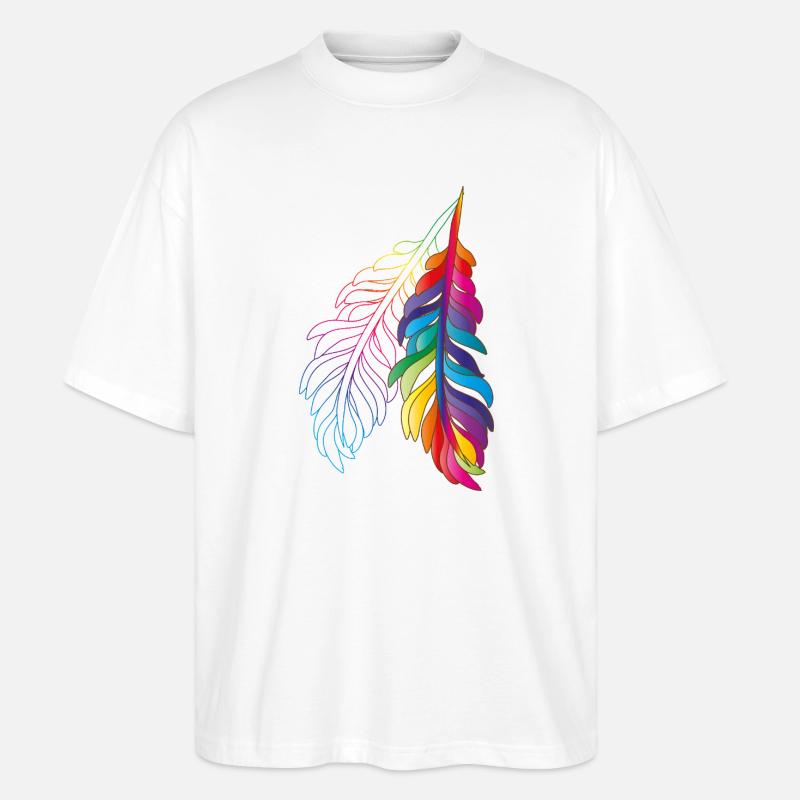 Rainbow feathers – colourful boho design - Stanley/Stella Oversized Unisex Organic T-shirt Blaster 2.0 - white
