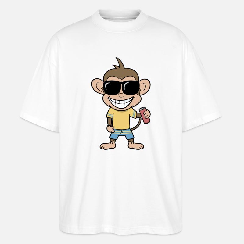Urlaubs-Affe mit Drink - Stanley/Stella Oversized Unisex Bio T-Shirt Blaster 2.0 - Weiß