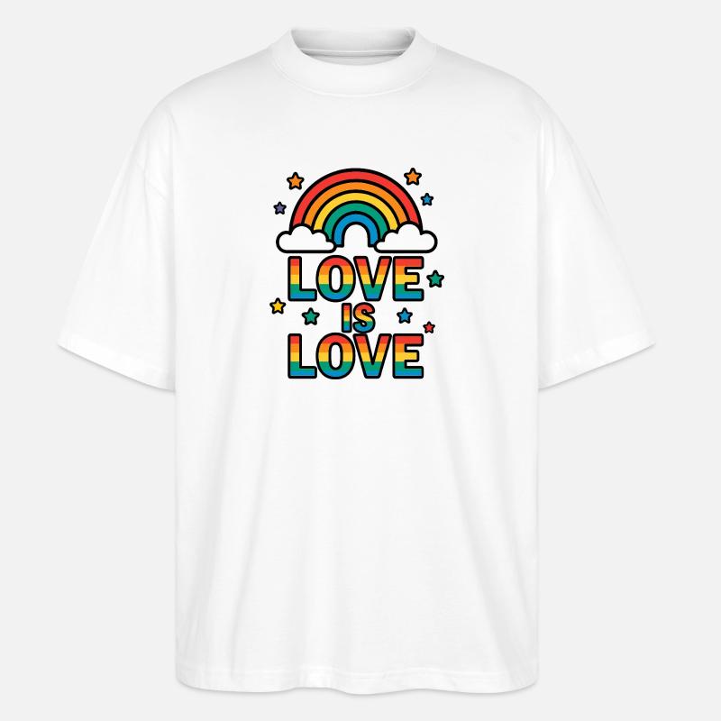 Bunter Regenbogen mit Liebesbotschaft - Stanley/Stella Oversized Unisex Bio T-Shirt Blaster 2.0 - Weiß