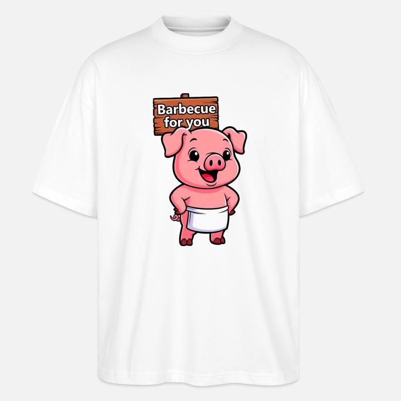 Grillen Schild mit Schwein - Stanley/Stella Oversized Unisex Bio T-Shirt Blaster 2.0 - Weiß