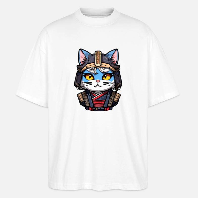 Samurai-Katze #4 - Stanley/Stella Oversized Unisex Bio T-Shirt Blaster 2.0 - Weiß