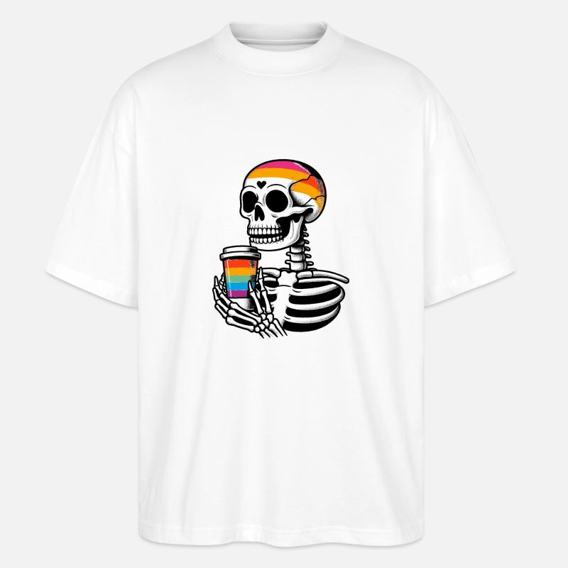 Skeleton with coffee - Skeleton Coffee - Stanley/Stella Oversized Unisex Organic T-shirt Blaster 2.0 - white