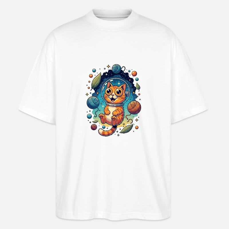 Chat de l’espace psychédélique - T-shirt bio Blaster 2.0 coupe oversize Stanley/Stella Unisexe - blanc