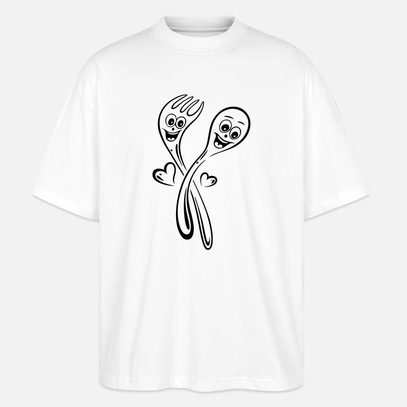 Löffel und Gabel mit Herzen. - Stanley/Stella Oversized Unisex Bio T-Shirt Blaster 2.0 - Weiß