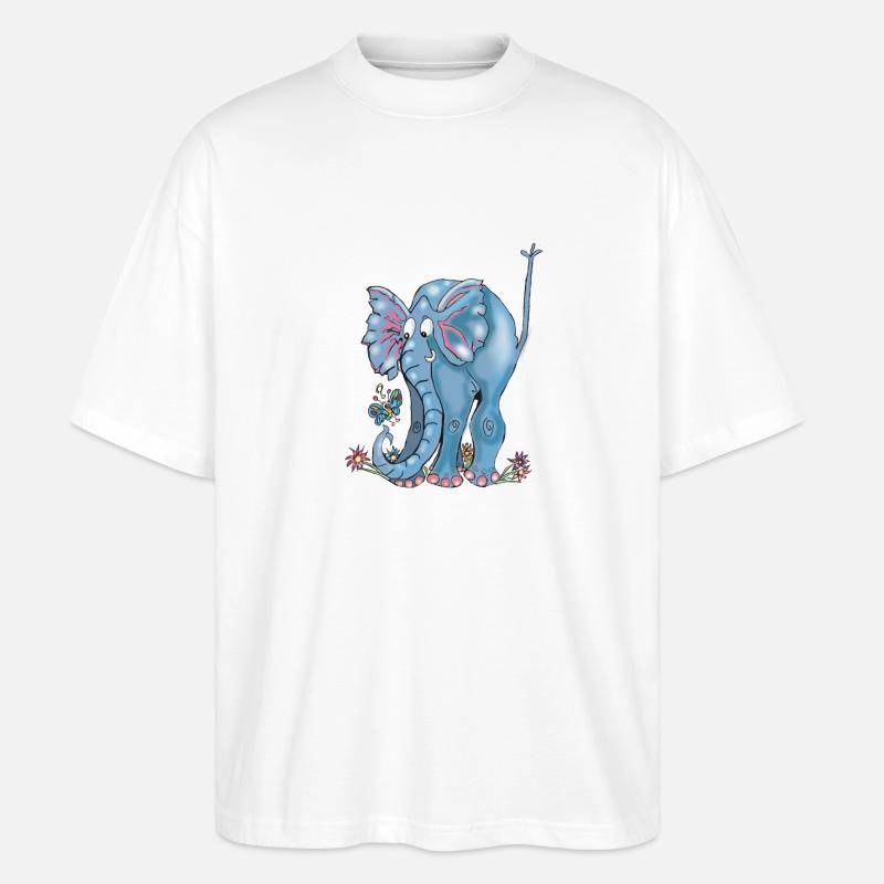 Verspielter blauer Elefant und Schmetterlinge - Stanley/Stella Oversized Unisex Bio T-Shirt Blaster 2.0 - Weiß