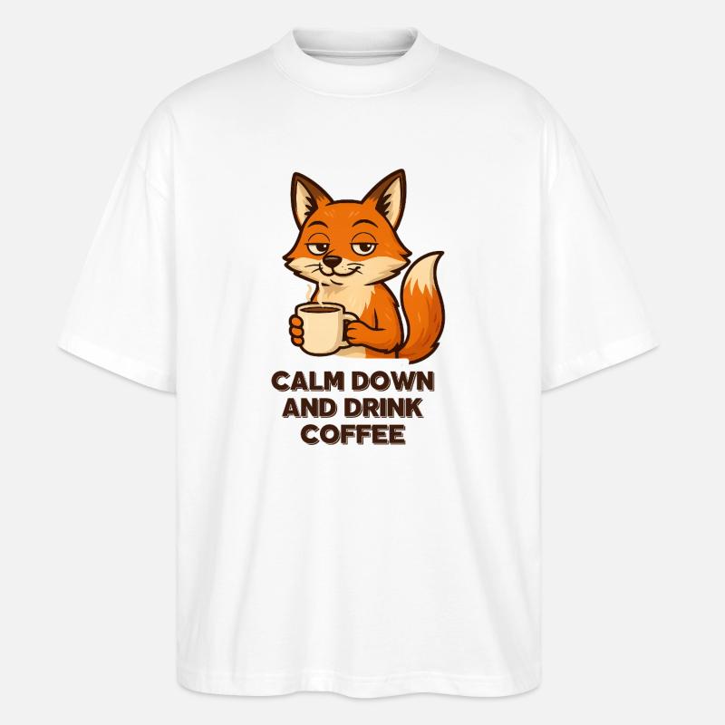 Kaffee Fuchs Chillmodus Espresso Design Tiere - Stanley/Stella Oversized Unisex Bio T-Shirt Blaster 2.0 - Weiß